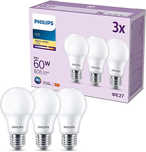 Philips Classic LED E27 Lampe, 60W, matt, warmweiß, nicht dimmbar, 3er Pack