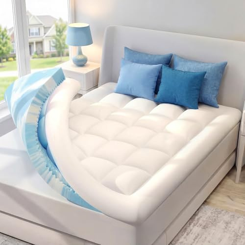 SINWEEK Dual Layer 4 Inch Memory Foam Mattress Topper, Twin Size, 2 Inch Cooling 5-Zone Gel Memory Foam Plus 2 Inch Extra Thick Pillowtop Cover, Pressure Relieve Soft Mattress Pad，Light Blue