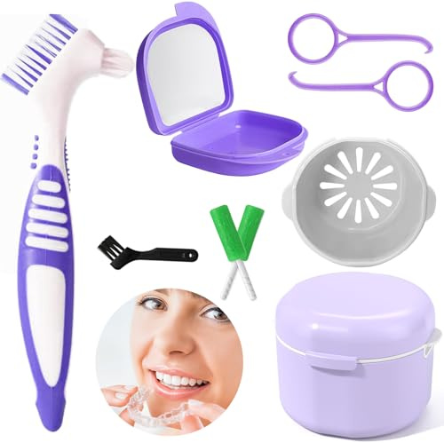 Kit de cepillo dental, caja de baño de reparación de contenedores dentales, Caja dental con espejo, herramienta de desmontaje del corrector con corrector 2x para 2 soportes masticables o limpieza