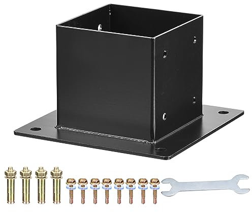 QUARKZMAN 4x4 Poste Base, Interior Tamaño 3.5 x 3.5 Pulgadas, Negro Polvo Revestido Poste Soportes con Tornillos para Cubierta Barandilla, Tronco Cabaña Exterior