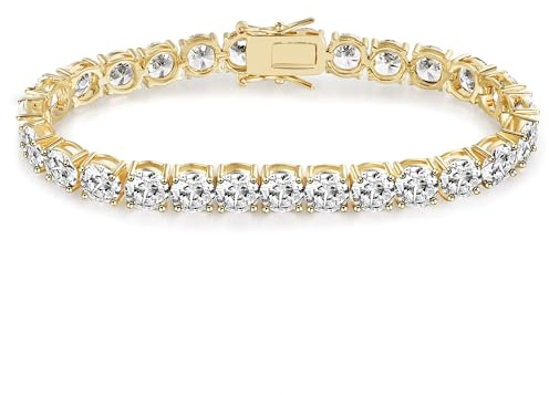 Gemsme 6.0MM Tennis Bracelet for Women Men, 18K Yellow Gold Plated 6.0mm Round Classic Cubic Zirconia Tennis Bracelet,6.5 inch