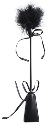 Soft Feather Tickler Feather Duster and Faux Leather Whip, 35cm, Black