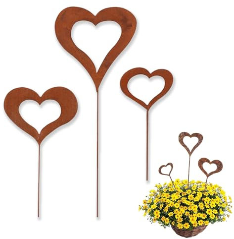Decorazione da giardino a forma di cuore, 3 pezzi, in acciaio inox di alta qualità, per giardino, decorazione da giardino per aiuole, spina per fiori