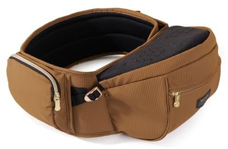 Sunveno Baby Carrier with Hip Seat,Ergonomic Baby Hip Carrier, Front-Facing Baby Holder, Anti-Slip Seat Surface, Wide and Adjustable Waistband,Multiple Pockets, Newborn to Toddler up to 45lbs, Brown