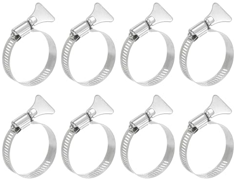uxcell 8Pcs Stainless Steel Hose Clamps Worm Gear Hose Clamp, 27-51mm (1to 2) Adjustable Thumb Screw Key Type Clamps Fuel Line Clamps 12mm Bandwidth for Plumbing, Automotive