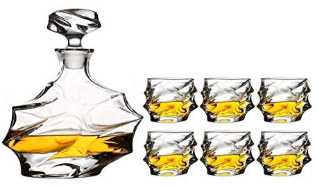 Whiskey Decanter Sets for Men, Whisky Decanter Set 6 Whisky Glasses Tumbler Set Exquisite Diamond Design Wine Decanter Carafe Perfect Whiskey Decanter Set for Scotch Bourbon