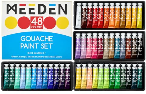 MEEDEN Gouache Paint Tube Set - 48 x 12ml (0.4 oz) Colors Art Paint Supplies for Artists Students Beginners - Rich Pigment Art Paints for Canvas Painting