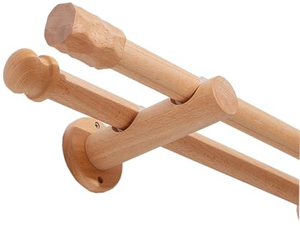 YPAPBHT Barra de Cortina de Madera Maciza de Haya, Barra Simple, Doble, Doble propósito, Barra Romana telescópica, Soporte de Enchufe de Anillo Colgante(100CM)