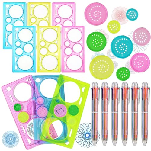 Spirographe, 12 pièces Spirograph Deluxe Set,Dessin Spirale Ensemble | Multifonctionnel Spiral Designer, Mandala Designer, Creatif Pochoirs pour Peinture, Modèles de Dessin pour Enfants