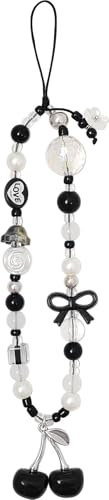 cioatu Phone Charms Cute Cherry Butterfly Cell Phone Lanyard Strap Wrist Strap for Bag Airpods Camera Pendants Decor (Cherry Black)