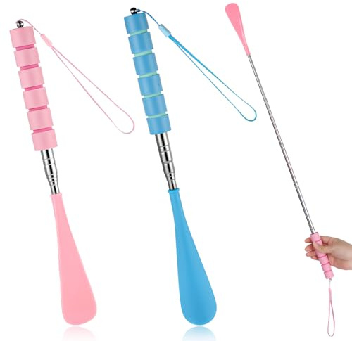 FNANJWQ 2Pcs Shoe Horn Long Handle Retractable Telescopic Stainless Steel Shoehorn Foldable Shoehorn Puller Shoe Aids for Seniors Extended Travel Pregnant Women