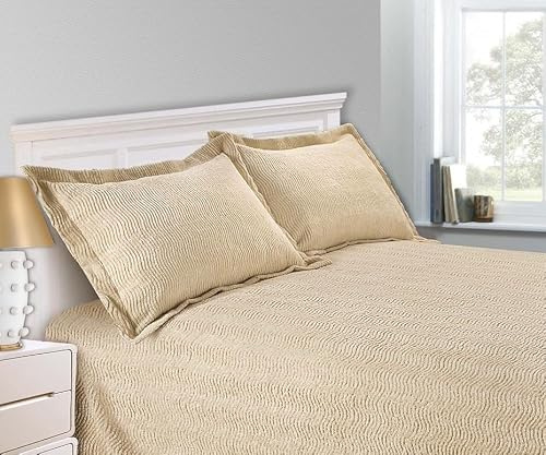 Sapphire Collection SC Barley Candlewick Bedspread Traditional Bed Throw Size Single Double & King (Oxford Pillowcase Cover Only)