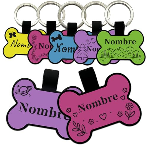 Medaglietta Cane Personalizzata, Targhetta Silenziosa Incisa con Nome Silicone, Leggera Senza Rumore per Collare Cani e Gatti, Design Carino，Osso (1 pezzo)
