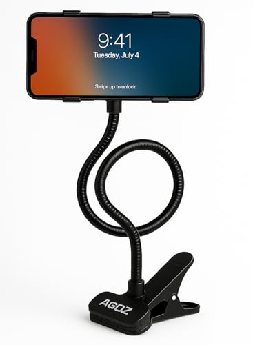 AGOZ Cell Phone Holder Gooseneck Mount, Lazy Clamp Clip Flexible Phone Stand for Office Desk Bed iPhone 17 Pro Max, iPhone 16 15 14 13 12 11, Samsung Galaxy S26, S25 Ultra,S24 S23 S22 A54 A15 A16 A17