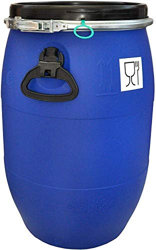 Barril de polietileno 60 L con tapa, azul, calidad alimentaria según las normas ONU y FDA (22403)