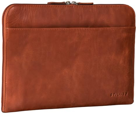 STILORD 'Troy' Housse en Cuir Ordinateur 13 Pouces Pochette pour MacBook et Laptop 13,3 Pouces Vintage Organiseur de Documents Dossiers Conférencier, Couleur:conciata al vegetale Brandy
