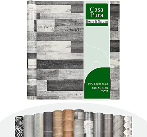 Casa Pura | Revêtement de sol Plaza CV - Revêtement de sol en PVC extra résistant - Chêne cubain gris 909M - Aspect bois élégant - Surface structurée - Vendu au mètre (200 x 150 cm)