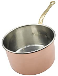 CREARTISTIC Pentola in Rame Stagnato 14x7,5 cm 0.8 L - Con Manico in Ottone, Pentolino per Latte, per Ragù ed Altri Sughi, Fatto a mano - 100% Made in Italy