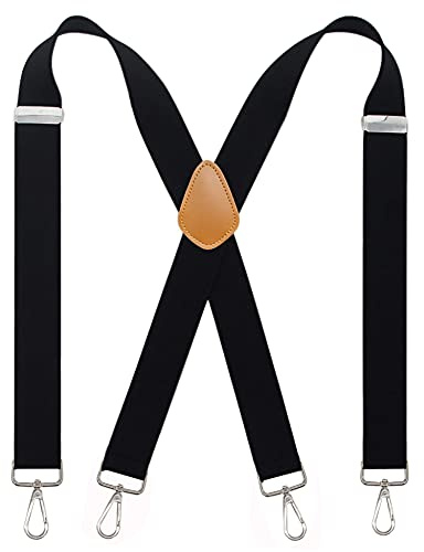 Cedrainy Suspenders For Men 1.4 Inch X Back Wide Suspender Heavy Duty Swivel Belt Loops With 4 Snap Hooks(Black)