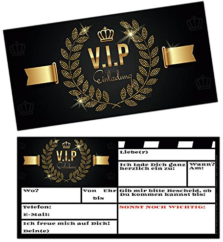 BREITENWERK VIP EINLADUNG Kartenset XL (25 Stück) - edle Premium Einladungskarten für VIP Party Silvester Geburtstag Jungen Mädchen Erwachsene