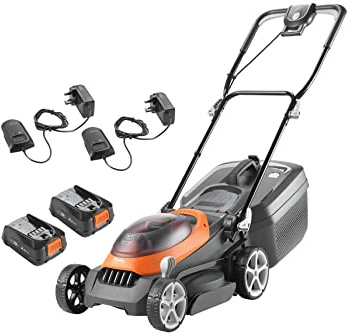 Flymo 36V UltraStore 340R Cordless Lawnmower Kit - x2 18V Power For All Battery and Charger included, 34cm Cutting Width, Striped Lawn Finish, Close Edge Cutting, 35L Grass Box