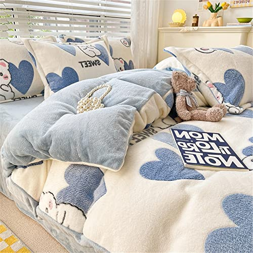Morbuy Plüsch Bettwäsche Winter Warme Flanell Flauschig Bettbezug mit Reißverschluss, Tierdruck Zweiseitige Fleece Bettbezug für Einzelbett ohne Kissenbezug (150x200cm,blaues Herz)