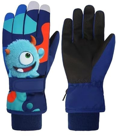 FAYHIJUN Gants de Ski Enfants Gants Chaud Hiver pour Garçon Fille Coupe-Vent Neige Snowboard Vélo Équitation Sport 1-13 Ans (Königsblau, XS (1-3 Jahre Alt))