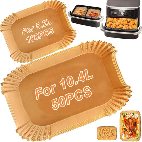 VIKKI Air Fryer Liners for AF500UK AF500UKCP 10.4L Ninja Foodi Flex Drawer, 150pcs Disposable Parchment Paper Liners for Duronic AF34 10L/Instant XXL 8.5L/Ometa 9L Flex Dual Air fryers