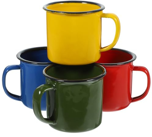 NAMOARLY Enamel Mugs Set of 4 2.56 Inch Household Water Cups with Anti-Slip Handles Multi-Function Milk and Juice Cups Retro Style for Home Party