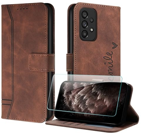 JayModCase Skal för Samsung Galaxy A72 med skyddsfilm, premium-läder stötsäker magnetisk fodral för Galaxy A72 med kortfack | stativfunktion (Brun)
