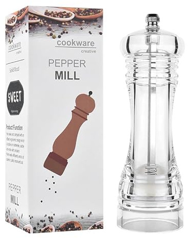 1PC Premium Acrylic Pepper Grinders Salt and Pepper Mill Clear Kitchen Spice Mill Peppercorn Grinders Refillable & Adjustable Coarseness Available in 4 Sizes: 4| 5| 6| 8| (4 (11 x 5cm))