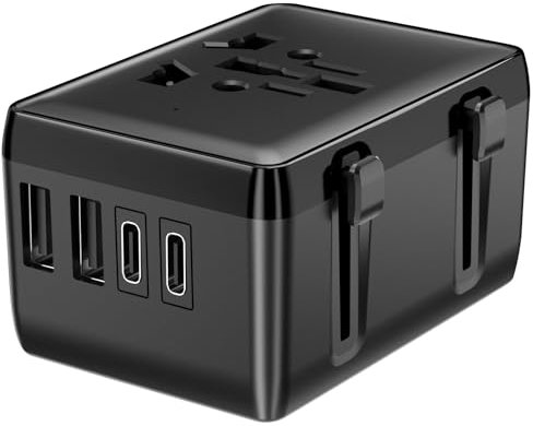 Adaptador Universal de Viaje, ssouwao Adaptador Enchufe Universal con 2 Puertos USB-C y 2 Puertos USB-A (Black)