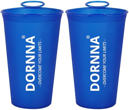 DORNNA - 2X1 Vaso Plegable 200ml para Trail Running y Senderismo, Vaso de Hidratación BPA FREE, Botella de Agua Reutilizable Muy Resistente. (Azul Soft Cup)