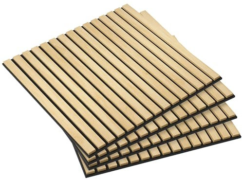 HOMCOM 4 Stück Akustikpaneele 60 x 60 x 2,1 cm Wandpaneele mit Holzoptik Akustikplatten Wandverkleidung als Schallschutz Schallisolierung Schalldämmung für Studio Büro Eiche