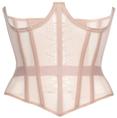 Mesh Corset Waist Trainer for Women - Underbust Corset Lace Up - Waist Cincher Shapewear - Body Shaper (Color Beige Unique, M)