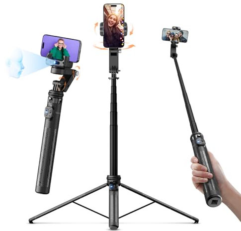 Stabilisateur Smartphone, Rollei Gimbal Trepied Suivi Automatique du Visage Rotatif 360 Perche Selfie 45~156cm avec Télécommande Compatible pour iPhone/Android, Gimbal-Smartphone-Stabilisateur-Trepied