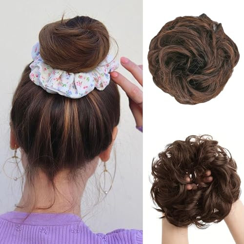 FDEETY Chignon Bouclé Synthétique 25g Postiche Cheveux Naturel Messy Bun Scrunchie Coiffure Updo Élastique Extension Capillaire