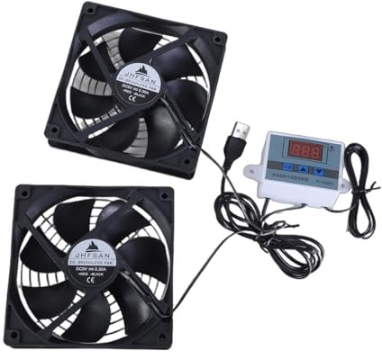 Diogeynu Ventole di raffreddamento silenziose alimentate USB da 120 mm con controllo termostato regolabile per armadi e home theater