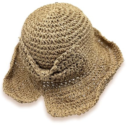 FUIPVGI Chapeau de Paille avec Nœud Papillon Femmes Plage Bonnet de Soleil,Chapeau de Paille Pliable à Large Bord, Grande Plage Chapeau Anti-UV pour Voyage Décoration Décoration Vacances D'été (Kaki)