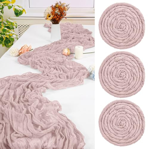 3 st dammig rosa bordslöpare, 55 x 300 cm ostduk bordslöpare, romantisk ren tablerunner, 10 fot gasväv boho bordslöpare, rustik ostduk bordslöpare för bröllopsfest brud duschbord