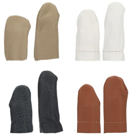 4 Pairs Leather Finger Protector Needle Felting Knitting Finger Protector Embroidery Crochet Finger Protector Needlework Handmaking Sewing Thimbles Pads for Hand Craft Hand Sewing(Random Four Color)