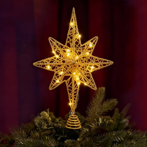 Stella Albero di Natale, Puntale Albero di Natale Luminoso, Puntale Alberos Natales con Luci A 20 LED per L'interno Dell'ufficio, Decorazioni Alberos di Natales Capodanno