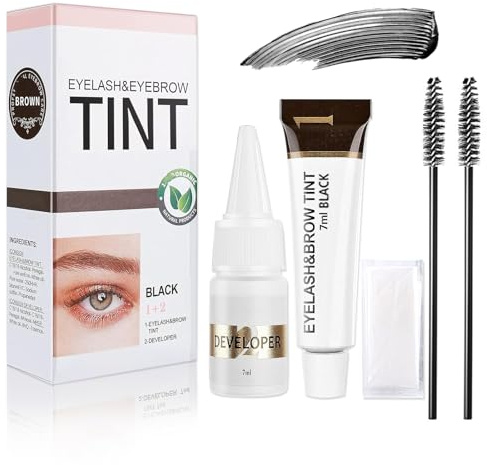 Black Eyebrow Dye Kit - Black Eyebrow Tint & Lash Tint - 2-in-1 Eye Brow Tint & Eyelash Tint Kit - Waterproof Smudge-Proof Eye Lash and Brow Tint for Beginners Create a Natural Look Last to 4 Week