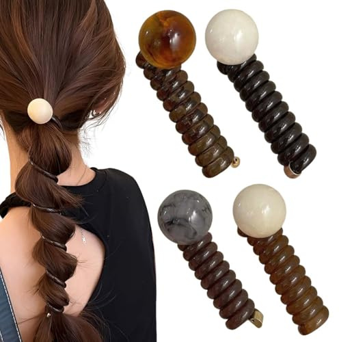 BQRKOTM 4 elastici per capelli a spirale con cavo telefonico, elastici decorativi a forma di sferico con cavo telefonico, elastici per capelli intrecciati in plastica, accessori per ragazze