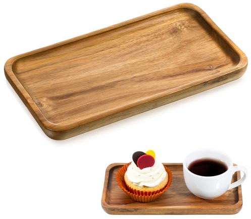 Tablett Kleines Serviertablett Holz Serviertablett 19 x 10.5cm Rechteckig Akazien Holz Mini Tablett Bambustablett Hölzernes Küchentablett Holztablett für Kosmetik
