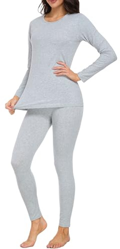 wirarpa Conjunto térmico de algodón para Mujer: Capa Base cálida, Parte Superior Ligera de Manga Larga y Pantalones de Pijama Gris Brezo Talla M
