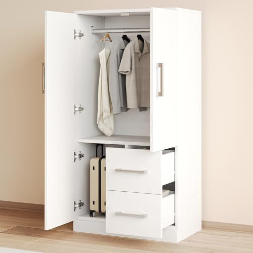 Terahanda Armadio 70 x 40 x 135 cm, design a doppia anta con cassetti e scomparti, armadio per bambini, guardaroba singolo (bianco)
