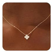 FUNEIA Collier Femme or Avec Zircone Cubique Trefle A 4 Feuille Collier Chaîne 18k Plaqué or Ajustable Empilable Pour Fille Bijoux Cadeau Saint Valentin Fete Des Mere Pour Maman épouse Femme Fille