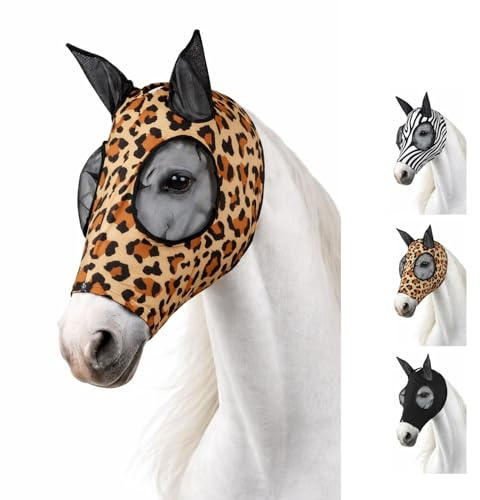 netproshop Flugskyddsmask med dragkedja nätöron stort ögonområde elastisk fåll stl. Shetty Pony, storlek: XL Full, färg: leopard