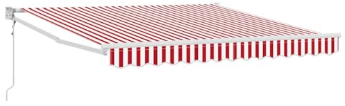 hliofuir Toldo retráctil con brazo articulado para terraza y jardín, toldo con brazo articulado con mando a distancia, protección solar, color rojo y blanco, aluminio y poliéster, 350 x 250 cm